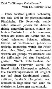 Der Völklinger Volksfreund berichtet vom Brandgeschehen