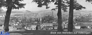 Blick von Wehrden über die Völklinger Hütte zur Stadt 1921