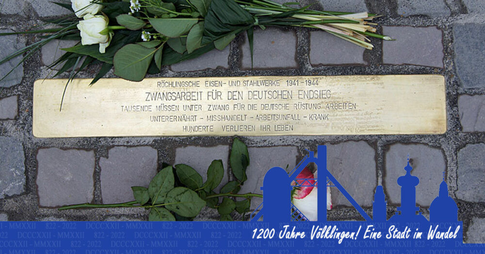 Die Stolperschwelle vorm Weltkulturerbe Völklinger Hütte (Foto: Patric Bies)