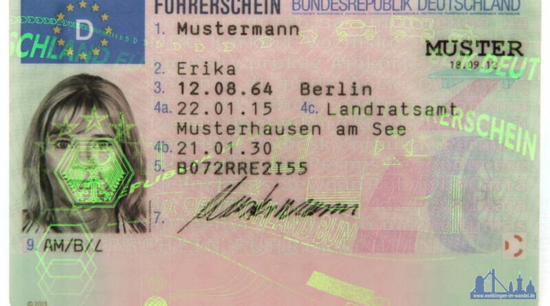 Muster eines deutschen EU-Führerscheins, Vorderseite (Gemeinfrei)