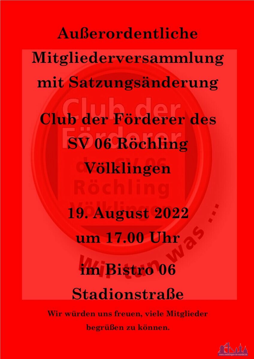 Club der Förderer des SV 06 Röchling Völklingen e.V. lädt ein