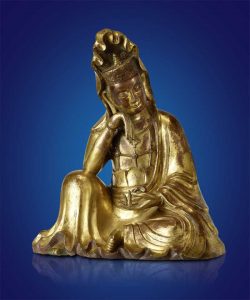 Nachdenklicher Avalokiteshvara China, Yuan-Dynastie 14. Jahrhundert n. Chr. Vergoldete Bronze Höhe 49 cm Privatsammlung (ehemals Sammlung Alfred Speelman, London) Copyright: Weltkulturerbe Völklinger Hütte/Hans-Georg Merkel 