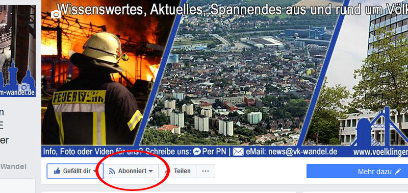 Auf unserer Facebookseite findet ihr hier den Button "Abonniert". Hier müsst ihr drauf klicken.....