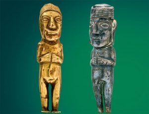 Adlige Inka-Frau und Inka-Mann Gold, Silber Inka-Kultur, 1.300 bis 1.532 n. Chr. Höhe: 6,5 und 5,9 cm Musée des Jacobins, Auch (F) Copyright: Weltkulturerbe Völklinger Hütte/Hans-Georg Merkel