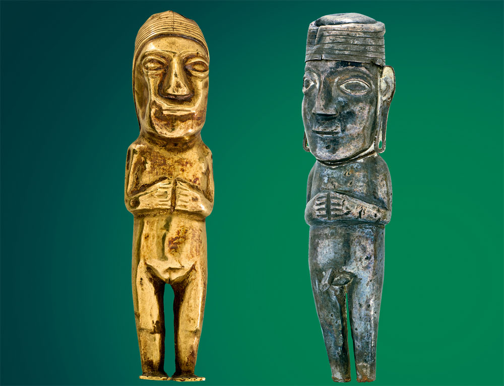 Adlige Inka-Frau und Inka-Mann Gold, Silber Inka-Kultur, 1.300 bis 1.532 n. Chr. Höhe: 6,5 und 5,9 cm Musée des Jacobins, Auch (F) Copyright: Weltkulturerbe Völklinger Hütte/Hans-Georg Merkel