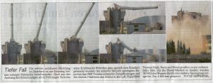 Sprengung des Kraftwerk-Schlotes (Auschnitt aus der Saarbrücker Zeitung)