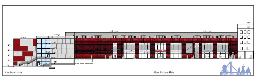 Bauzeichnung des Modeparks "Fassade Rathausstraße"(Grafik: Modepark Röther)