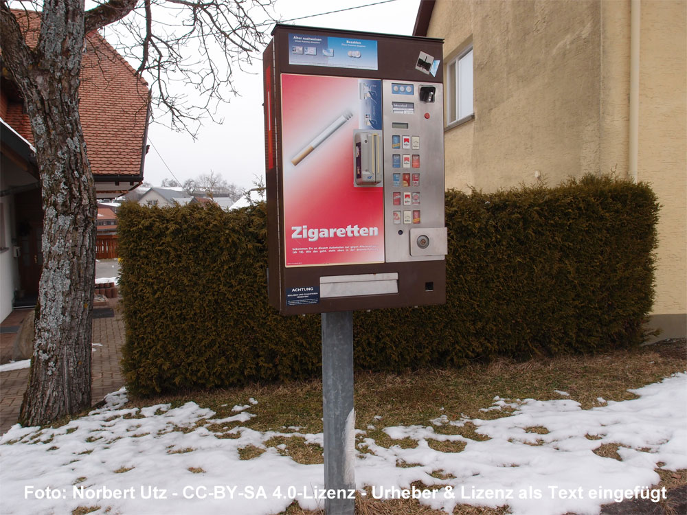 Symbolfoto Zigarettenautomat (Foto: Norbert Utz - CC-BY-SA 4.0-Lizenz - Urheber & Lizenz als Text eingefügt)